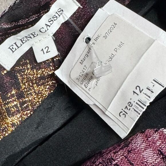 NWT women’s ELENE CASSIS metallic geometric pattern 3/4 sleeve dress size 12 - Picture 6 of 7